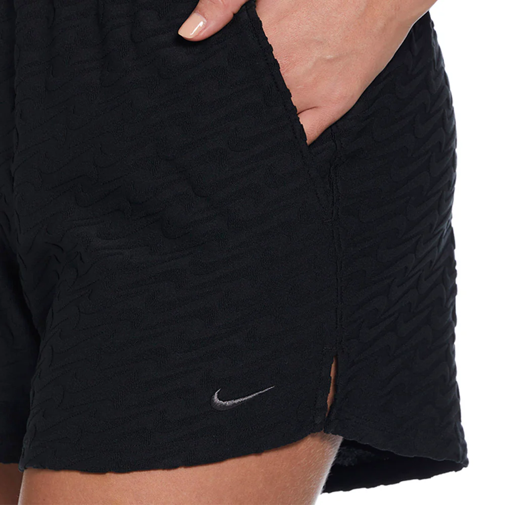 NIKE Swoosh Link Terry Cover-Up Women's Swim Shorts - Black - L (US SIZE)