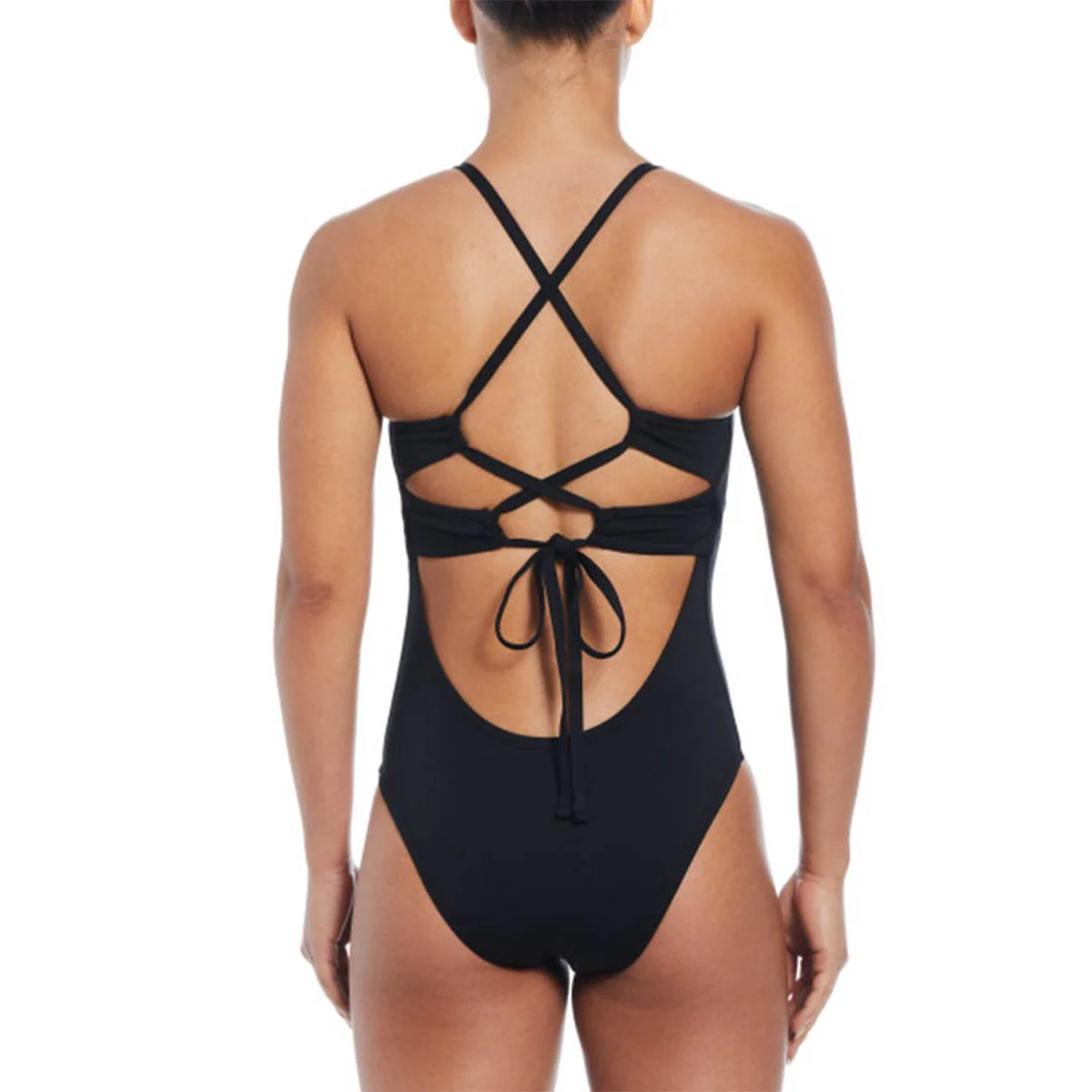 NIKE Lace Up Back One Piece Women's Swimsuit - Black - L (US SIZE)