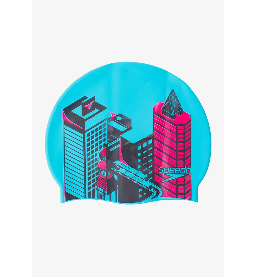 SPEEDO Slogan Print Unisex Swim Cap - Blue - ONE SIZE