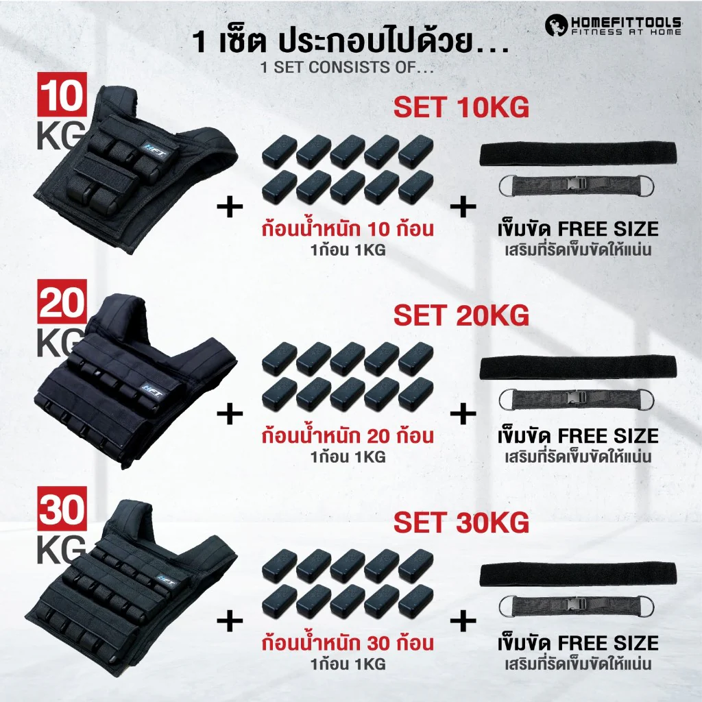 เสื้อถ่วงน้ำหนัก 10 kg Weight Vest - Homefittools - Black - 10 KG