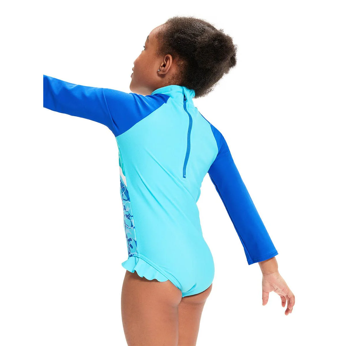 SPEEDO Digital Long Sleeve Frill Girls Rashguard - Blue - 2 YEARS