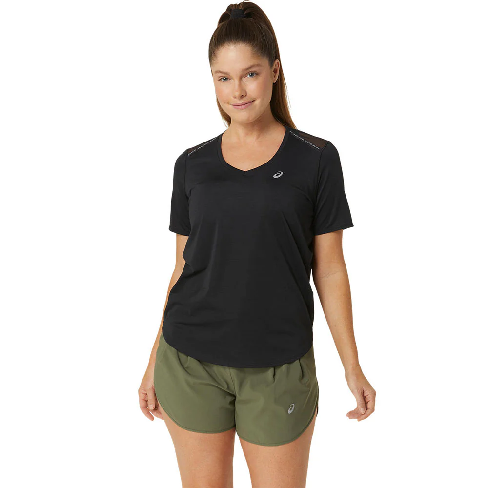 ASICS Road V-Neck Women's Running T-Shirt - Black - L (US SIZE)