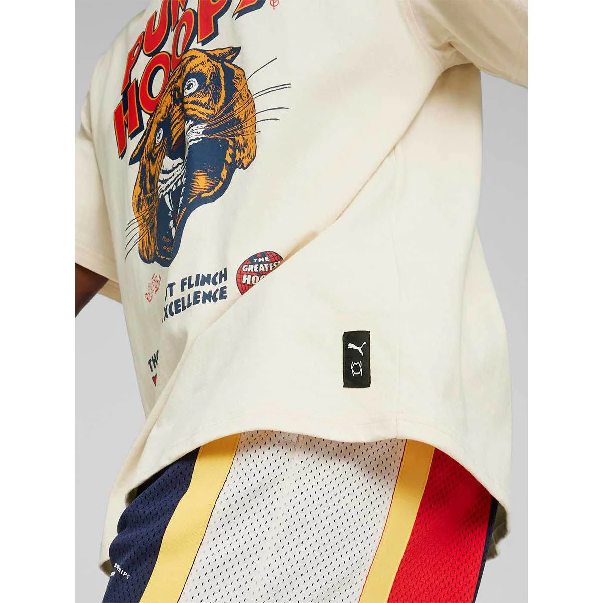 PUMA HOOPS Showtime Men's Basketball T-Shirt - Cream - L (UK SIZE)