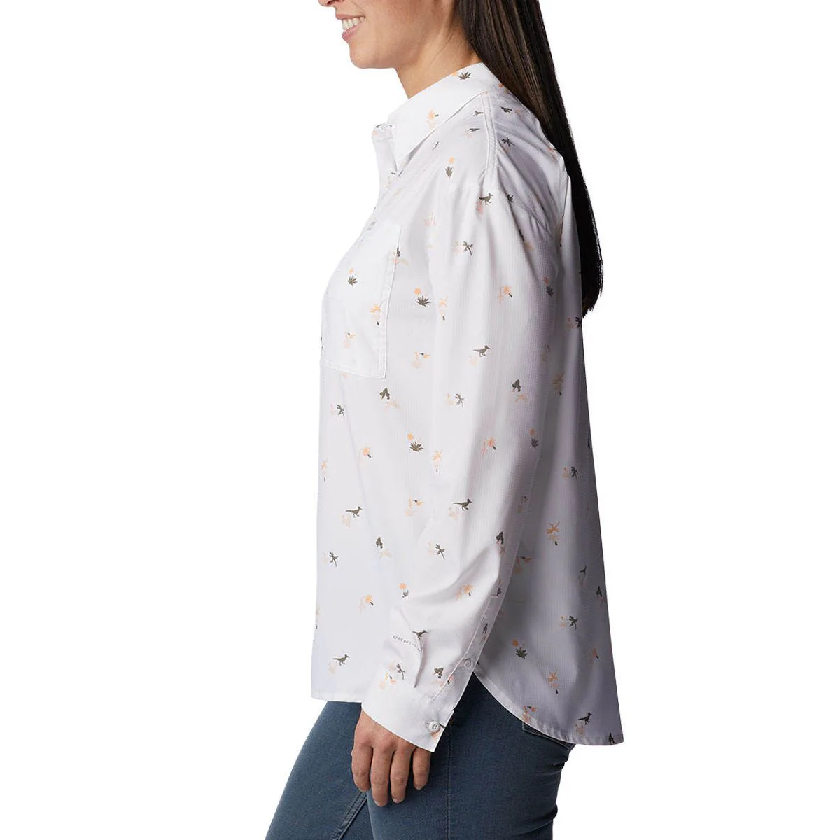 COLUMBIA Silver Ridge Utility Patterned Long Sleeve Women's Hiking Shirt - White - L (US SIZE)