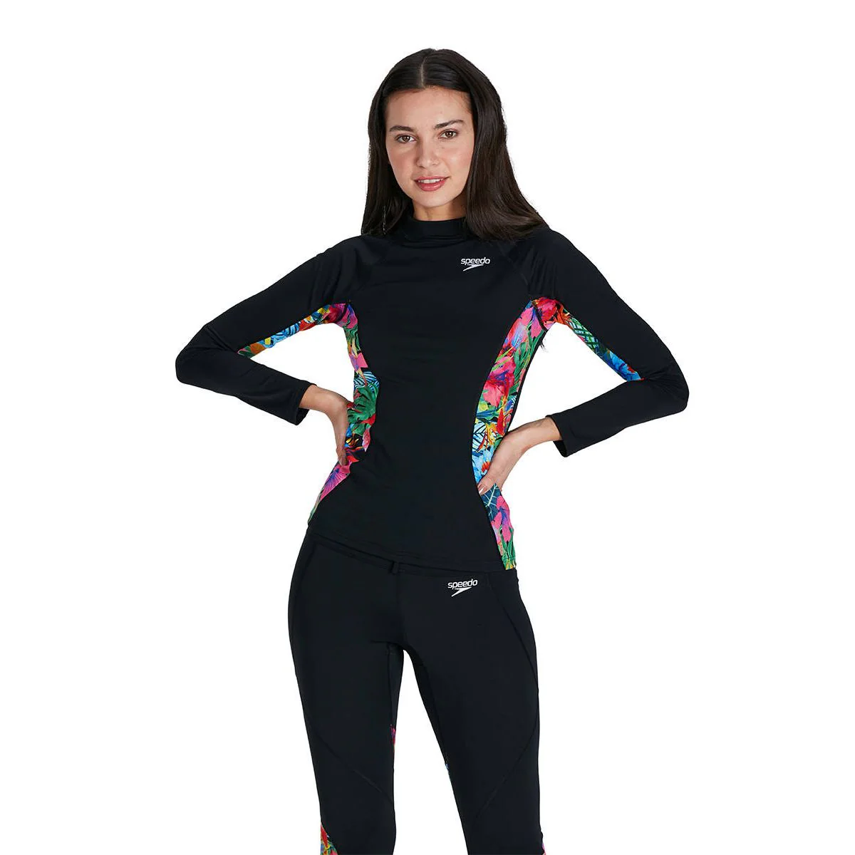 SPEEDO Printed Long Sleeve Women's Rashguard - Black - L (UK SIZE)