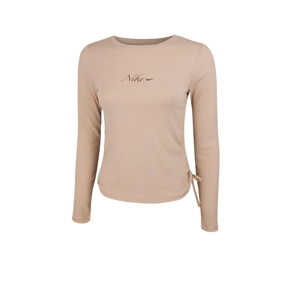 NIKE Sportswear Ribbed Long-Sleeve Cropped Women's Sweatshirt - Brown - L (ASIAN SIZE)