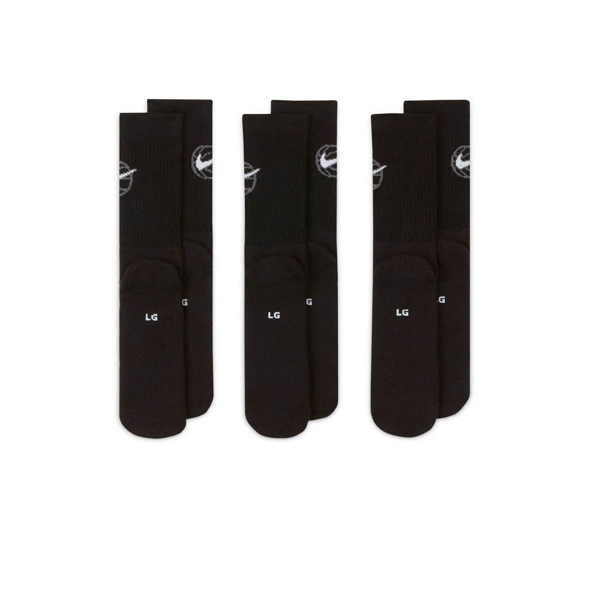 NIKE Everyday Crew Unisex Basketball Socks(3 Pairs) - Black - L (US SIZE)