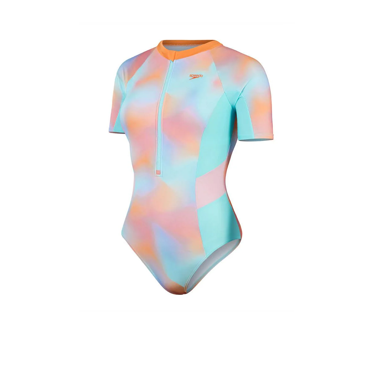 SPEEDO Short Sleeve One Piece Women's Swimsuit - Multi Color - UK 32