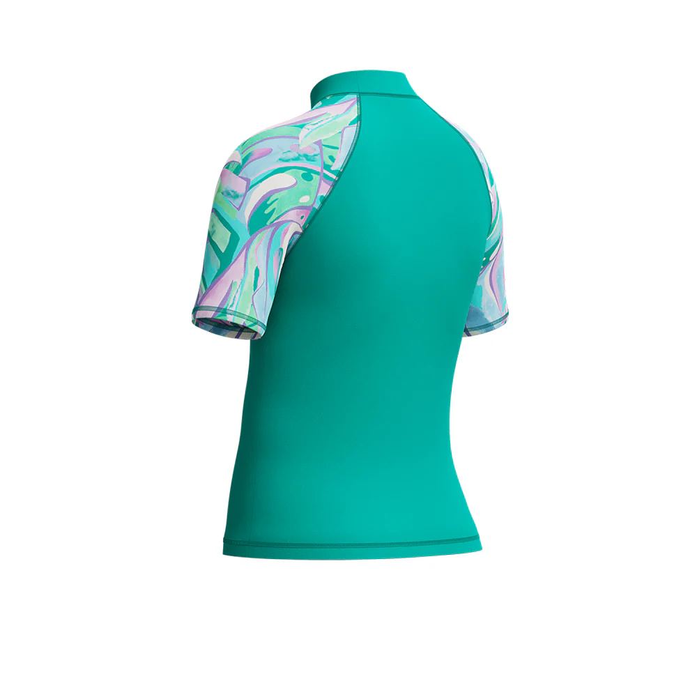 SPEEDO Printed Short Sleeve Girls Rashguard - Green - 11-12 YEARS