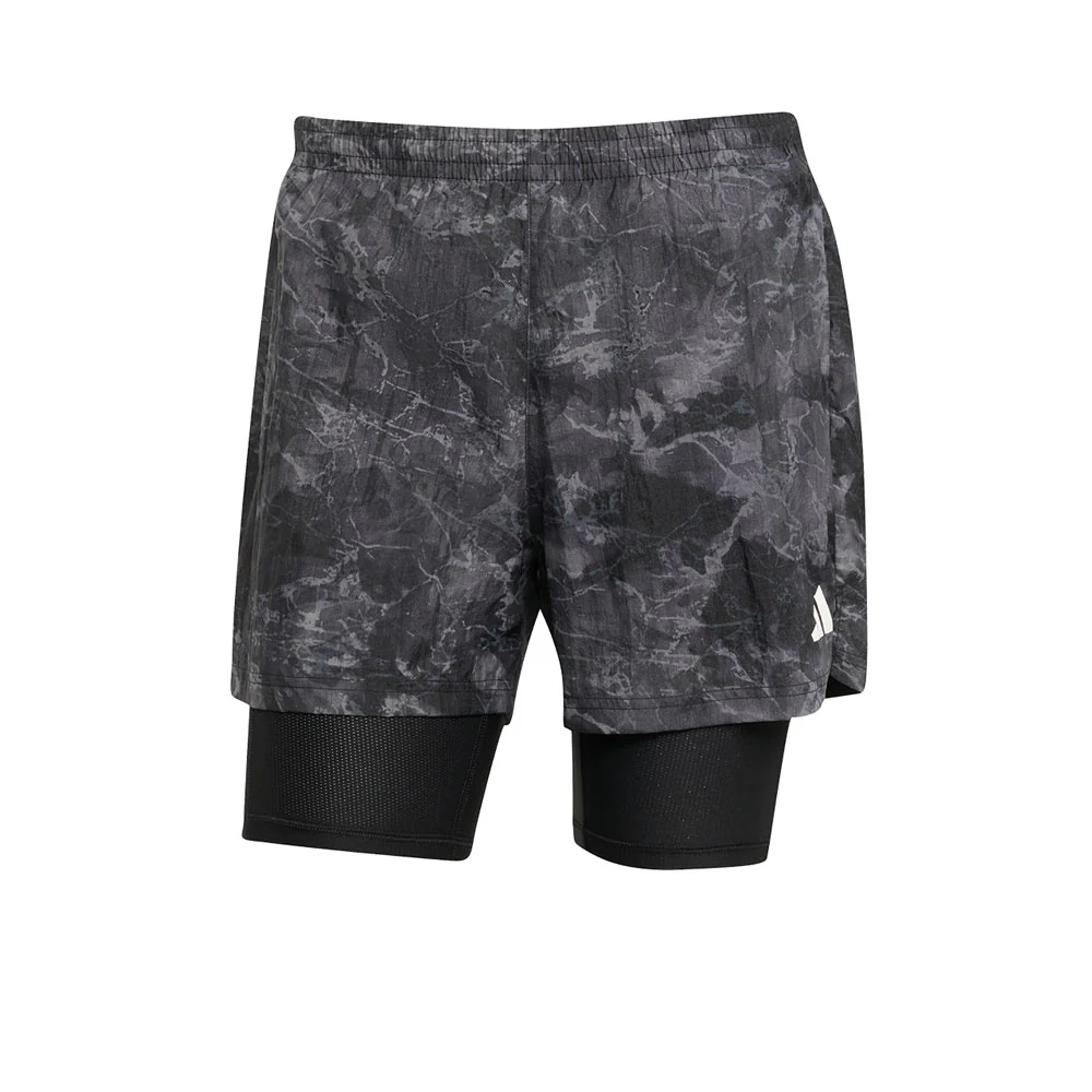 ADIDAS Own The Run Spray Dye 2-In-1 Men's Running Shorts - Grey - 2XL (ASIAN SIZE)