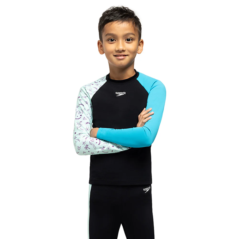 SPEEDO Splash & Learn 2.0 Long Sleeve Boys Rashguard - Black - 11-12 YEARS