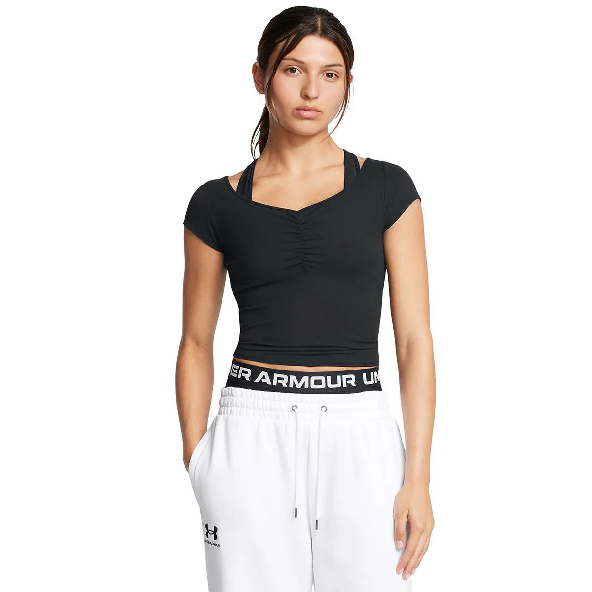 UNDER ARMOUR Motion Ruched Women's Training T-Shirt - Black - L (US SIZE)