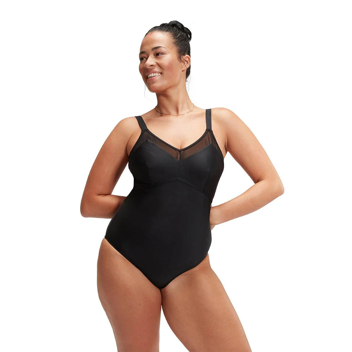 SPEEDO Shaping Mesh Detail One Piece Women's Swimsuit - Black - 34 INCHES