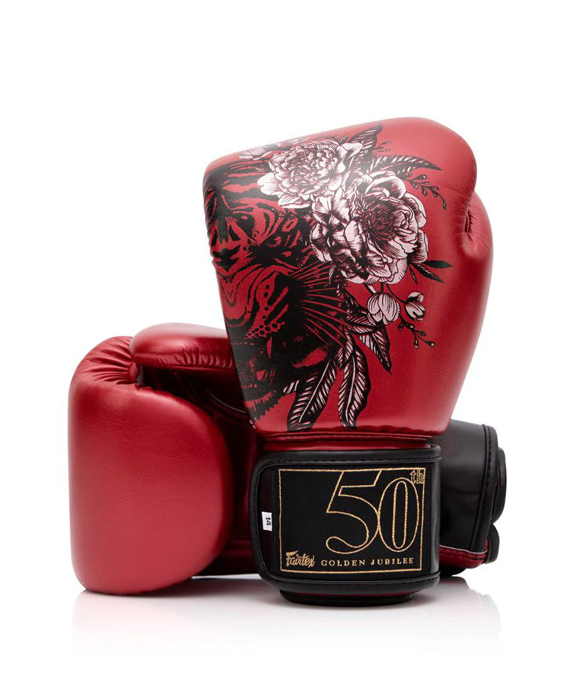Fairtex "Golden Jubilee" Boxing Gloves - Red - 10 oz