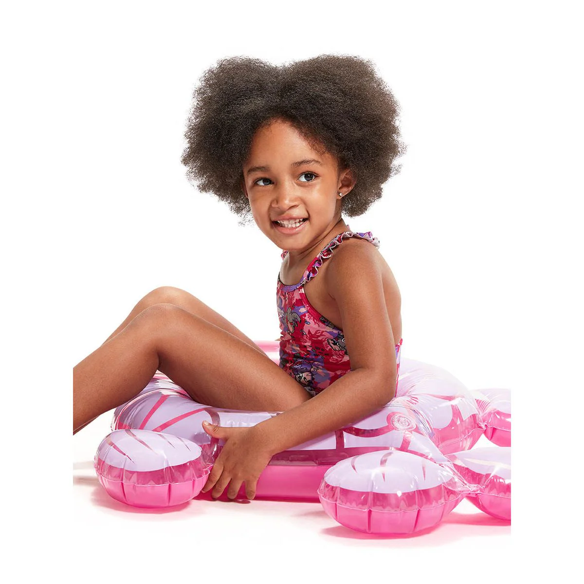 SPEEDO Learn To Swim Printed Frill Thinstrap Girls Swimsuit - Pink - 2 YEARS