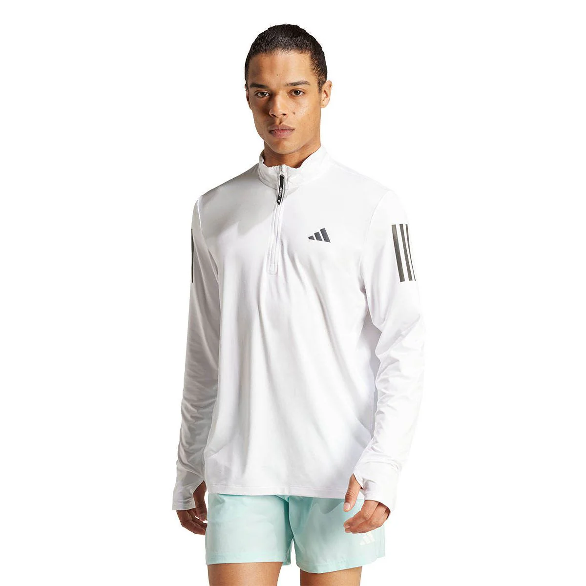 ADIDAS Own the Run Half-Zip Men's Running Sweatshirt - White - L (UK SIZE)