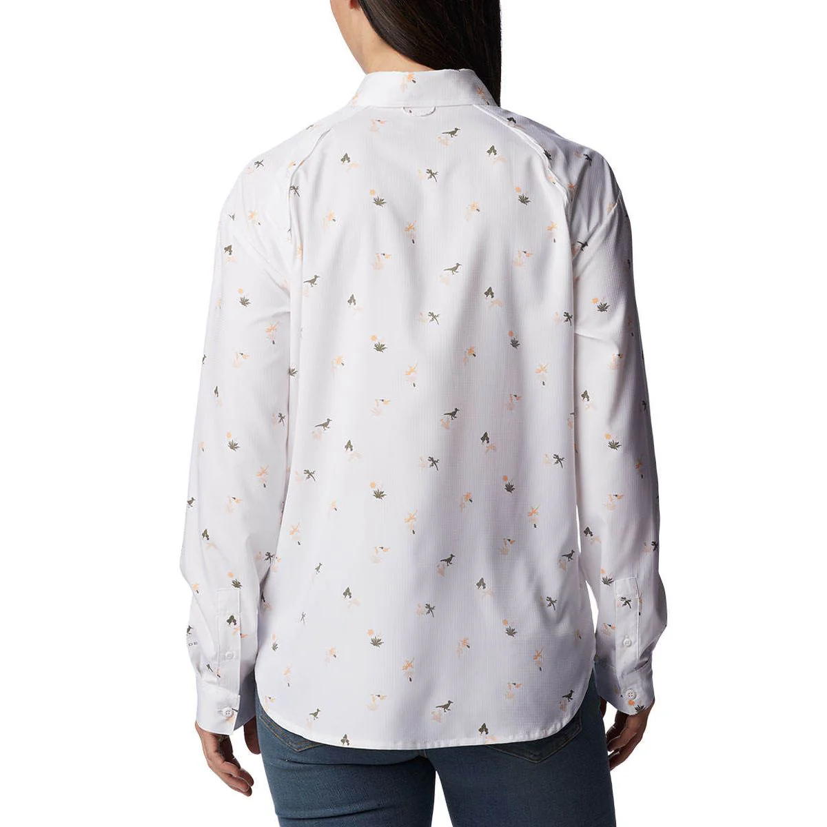 COLUMBIA Silver Ridge Utility Patterned Long Sleeve Women's Hiking Shirt - White - L (US SIZE)