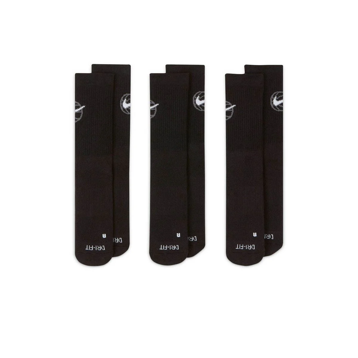 NIKE Everyday Crew Unisex Basketball Socks(3 Pairs) - Black - L (US SIZE)